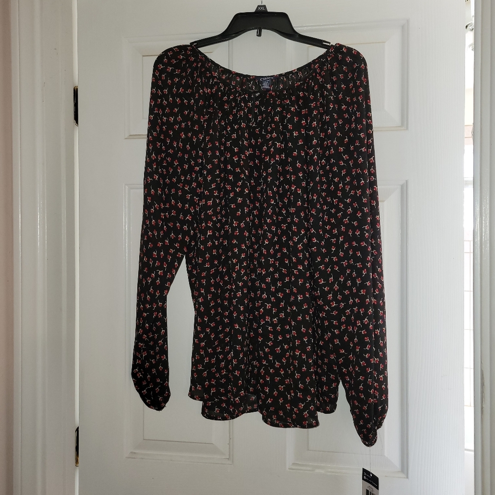 NWT Chaps Black & Red Floral Long Sleeve Blouse - XXL - Professional